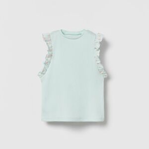NWT Zara 9-12m ruffled floral ribbed sleeveless tank top blue